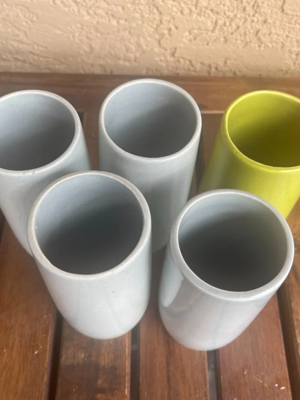 Mid Century Vernonware Metlox Heavenly Days  Solid Gray & Green Tumbler Glasses